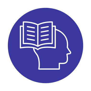 Beyaz arkaplanda izole edilmiş modaya uygun düz biçimli kitap simgesine sahip baş. 