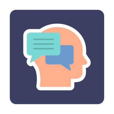 İnsan kafası ve sohbet baloncukları simgesi, vektör illüstrasyonu