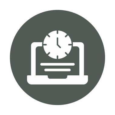 Saat simgesi olan dizüstü bilgisayar, vektör illüstrasyonu. Fazla çalışma kavramı                