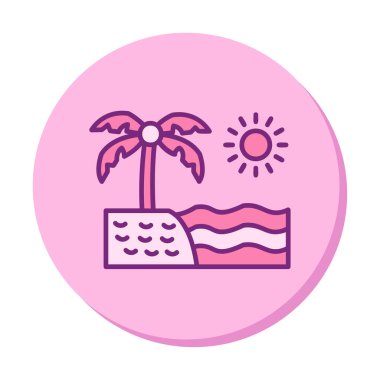 Gün batımı ve deniz ikonu, Plaj ikonu, vektör illüstrasyonu