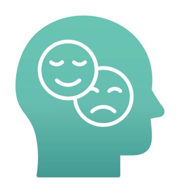 Bipolar bozukluk veya depresyon BP web ikonu, vektör illüstrasyonu. Ruh sağlığı sembolleri gösteriliyor