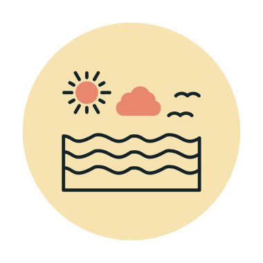 Uçan martılar ikonuyla güneş ve denizin vektör çizimi 