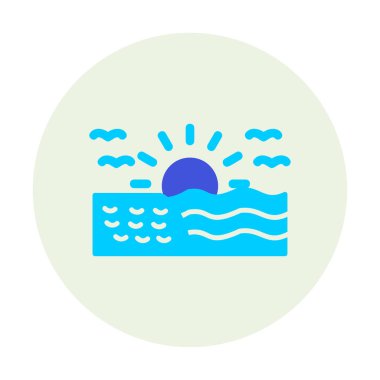 Deniz Ağı simgesinde gün doğumu, vektör illüstrasyonu 