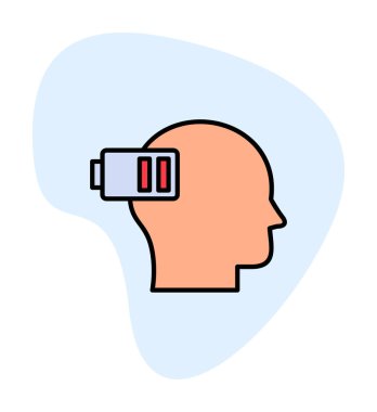 Düşük pil işaretli insan kafası, tükenmiş adam konsepti, vektör çizimi