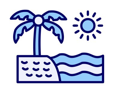 Gün batımı ve deniz ikonu, Plaj ikonu, vektör illüstrasyonu