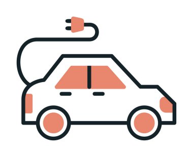 Elektrikli araba ikonu. Elektrikli otomobil ve şarj sembolü. Çevre dostu elektro araç konsepti. Vektör illüstrasyonu 