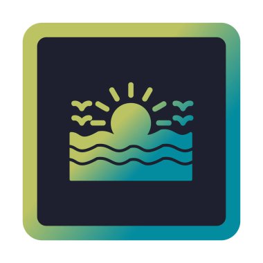 Uçan martılar ikonuyla güneş ve denizin vektör çizimi 