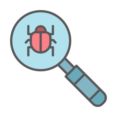 Böcekli büyüteç, virüs tespit simgesi, vektör illüstrasyon tasarımı 