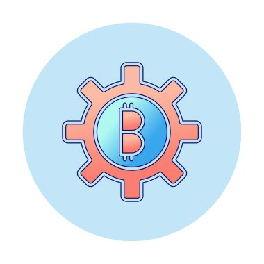 Bitcoin dişli çizgisi simgesi, vektör illüstrasyonu 