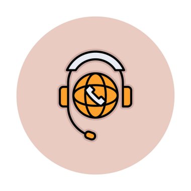 Basit Dünya Çağrı Merkezi Desteği simgesi, vektör illüstrasyonu