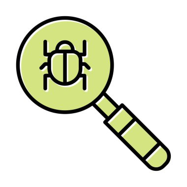 Böcekli büyüteç, virüs tespit simgesi, vektör illüstrasyon tasarımı 