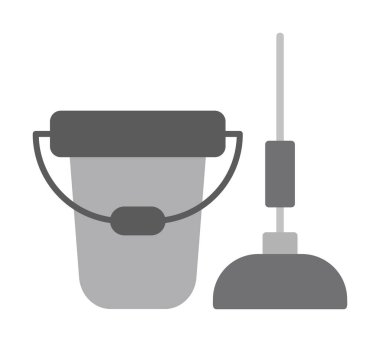 kova ve paspas simgesi, vektör illüstrasyonu  