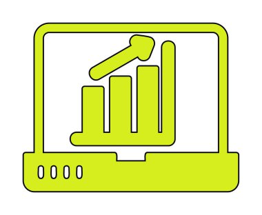 Dizüstü bilgisayar ekran simgesi üzerindeki bar grafiği, vektör illüstrasyonu