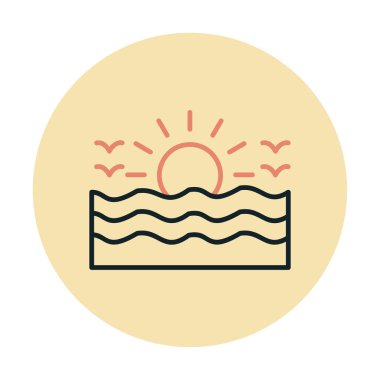 Uçan martılar ikonuyla güneş ve denizin vektör çizimi 