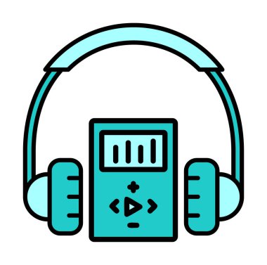 Düz kulaklık simgesi, web afişi, web ve mobil, bilgi grafikleri için vektör illüstrasyon kavramı.