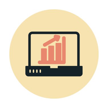 Dizüstü bilgisayar ekran simgesi üzerindeki bar grafiği, vektör illüstrasyonu