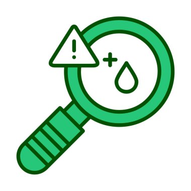 Büyüteç ve kan testi ikonu vektörü. Kan laboratuarı damlası