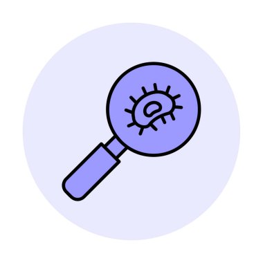 Büyüteç cam simgesi, vektör illüstrasyonu ile Bakteri Araştırması  