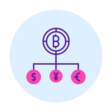 Bitcoin, dolar, avro ve yen sembollü para birimi yapısı 