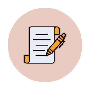 Kalem simgesi ve vektör illüstrasyonlu kağıt sayfası 