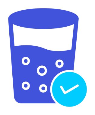 Kabarcıklı bir bardak su ve simge vektör illüstrasyonunu işaretle 