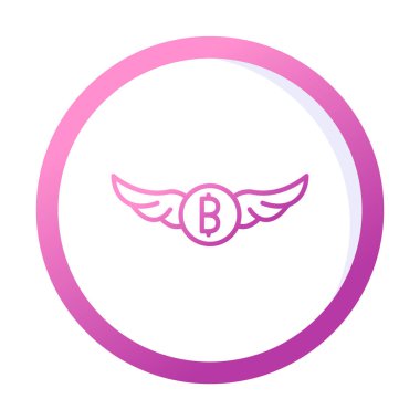 Bitcoin simgesi ve vektör illüstrasyonlu kanatlar  