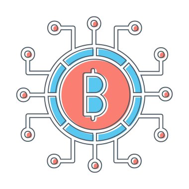 Bitcoin işareti, vektör illüstrasyonlu dijital para simgesi 