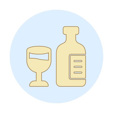 Şarap kadehi simgesi olan şişe, vektör illüstrasyonu 