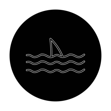 Deniz ikonunda köpekbalığı yüzgeci, vektör illüstrasyonu 