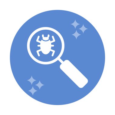 Böcekli büyüteç, virüs tespit simgesi, vektör illüstrasyon tasarımı 