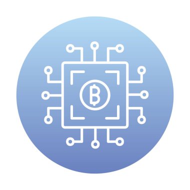  Bitcoin dijital para birimi. Bilgisayar devre kartı. Moda biçimi izole edilmiş arkaplan simgesi