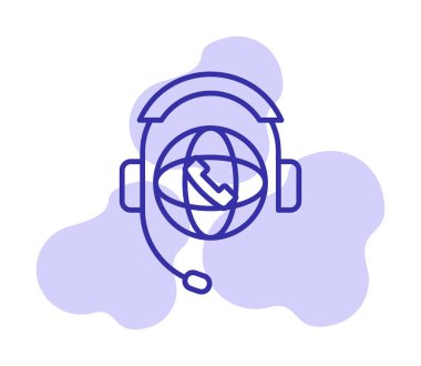 Basit Dünya Çağrı Merkezi Desteği simgesi, vektör illüstrasyonu