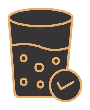 Kabarcıklı bir bardak su ve simge vektör illüstrasyonunu işaretle 