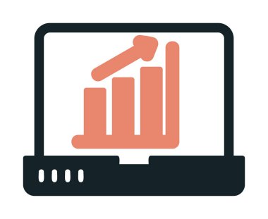 Dizüstü bilgisayar ekran simgesi üzerindeki bar grafiği, vektör illüstrasyonu