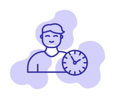 Saat simgesi olan kişi, vektör çizim tasarımı. Zaman Yönetimi                       