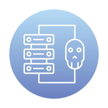 veri merkezi ve Hacking vektör çizgisi simgesi, arkaplanda resimleme imzası