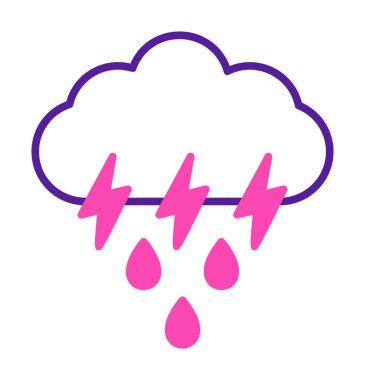 Gök gürültülü yağmurlu bulut sembolü, hava durumu ikonu, vektör illüstrasyonu 
