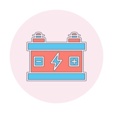 Araba aküsü simgesi. Ağ için Kataloglayıcı imza vektör simgesinin düz çizimi.