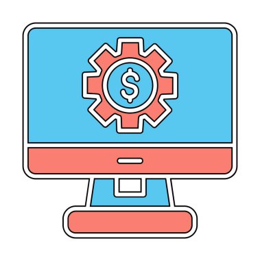 Dolar sembollü bilgisayar monitörü. İnternetten alışveriş konsepti. İnternetten kazanç, pazarlama. Vektör İllüstrasyonu