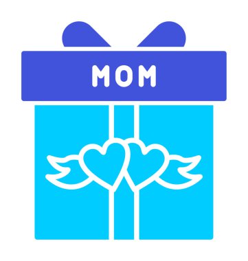 Anneler günü simgesi, kırmızı kalpli hediye kutusu ve anne metni, vektör düz simgesi 