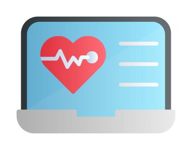 Dizüstü bilgisayarda kalp atışı simgesi, vektör illüstrasyonu
