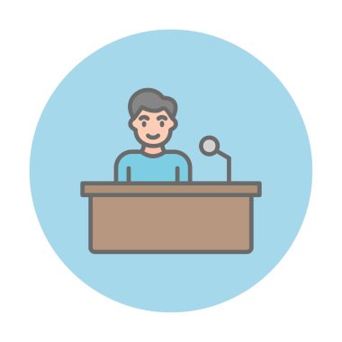 Yorumcular konuşma standında konuşma yapıyorlar, vektör illüstrasyonu