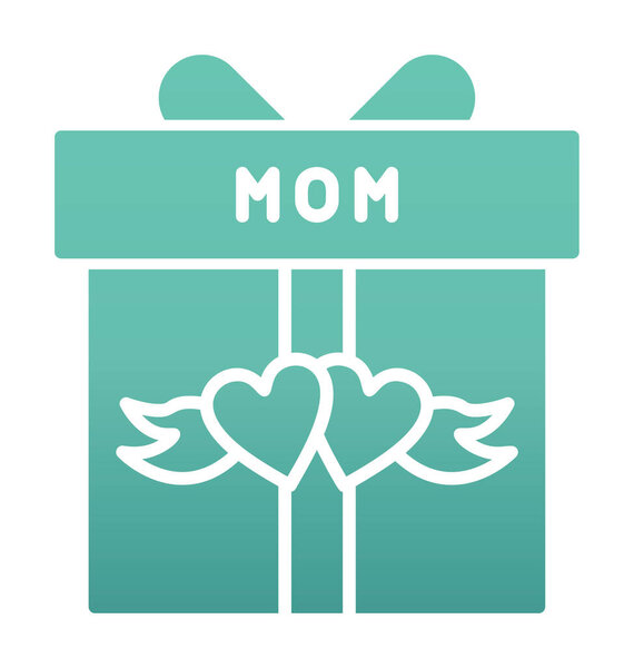 mother day icon, Gift Box with red hearts and MOM text, vector flat icon 