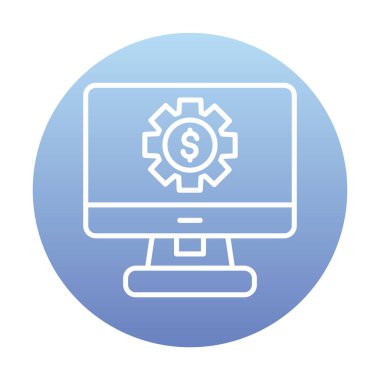 Dolar sembollü bilgisayar monitörü. İnternetten alışveriş konsepti. İnternetten kazanç, pazarlama. Vektör İllüstrasyonu