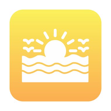 Uçan martılar ikonuyla güneş ve denizin vektör çizimi 