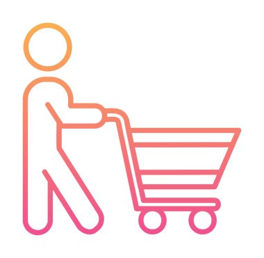 Alışveriş arabalı adam, alışveriş ikonu, vektör illüstrasyonu 