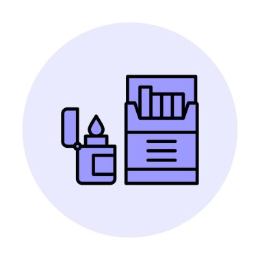 Sigara ve daha hafif ikonlu tütün sembolü, vektör illüstrasyonu 