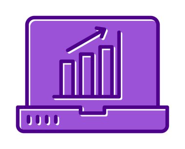 Dizüstü bilgisayar ekran simgesi üzerindeki bar grafiği, vektör illüstrasyonu