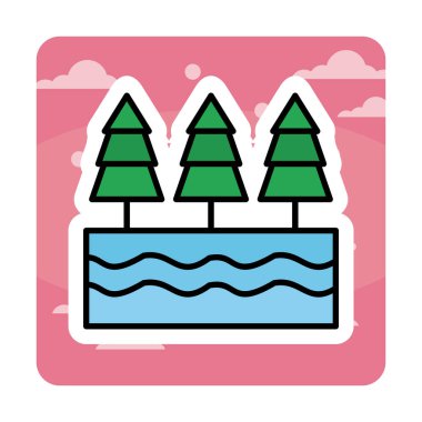 Nehir ve ağaçlar düz ikon vektör çizimi 