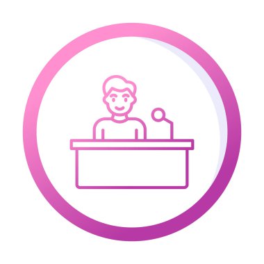 Yorumcular konuşma standında konuşma yapıyorlar, vektör illüstrasyonu